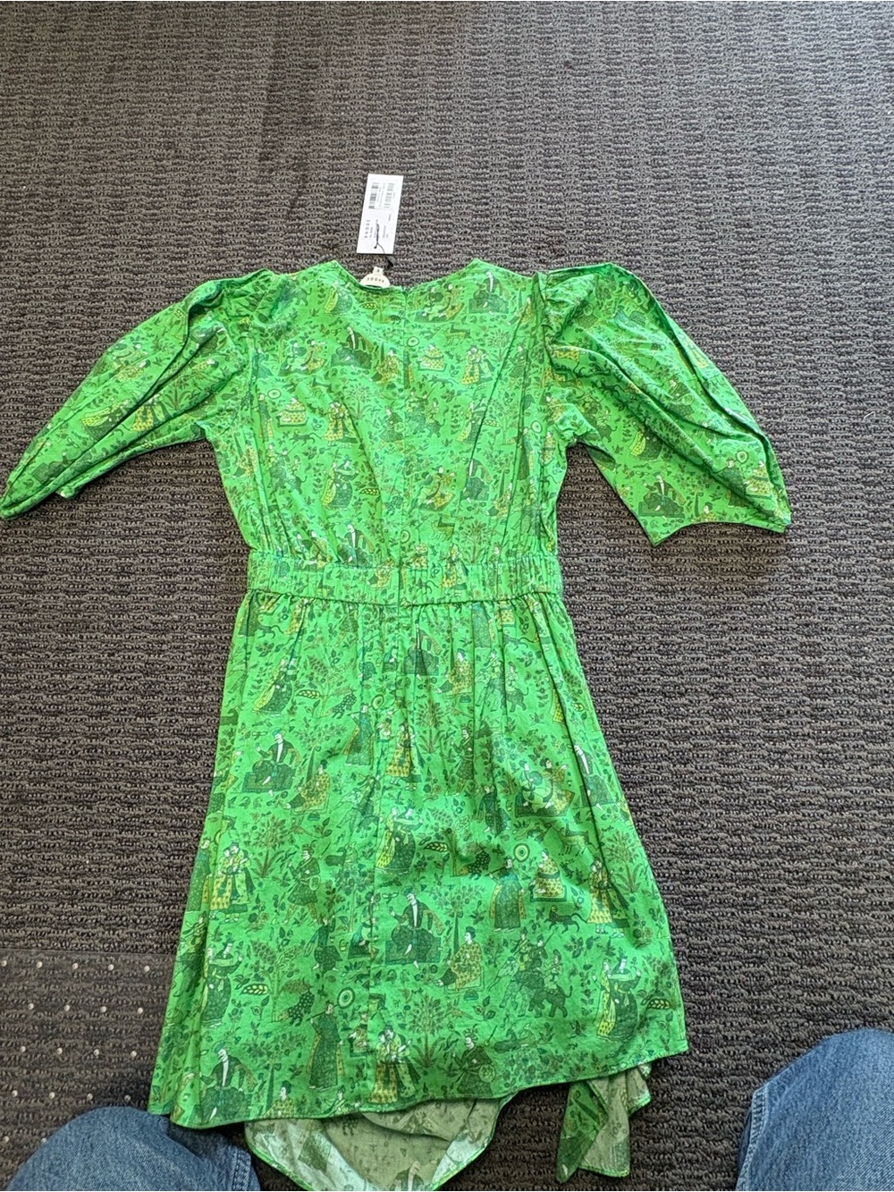 RHODE Green Printed Puff Sleeve Ruched Midi Dress - Picture 3 of 3
